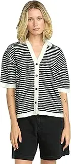 [Volcom] Women's Saltie Stones Yarn-Dye Patterned Sweater Knit Polo Cardigan – Relaxed Fit, Geometric Design