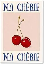 Yostyle Retro Funky Cherry Canvas Wall Art, Vintage 70s Red Blue Posters for Room Aesthetic, Trendy Preppy Cherry Picture Print for Teen Girls College Dorm Apartment Decor 12x16in Unframed