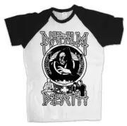 Napalm Death Live Corruption RAGLAN BASEBALL T shirt BLACK WHITE