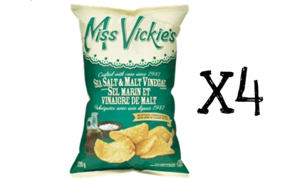 Miss Vickies Kettle Cooked Potato Chips SEA SALT & MALT VINEGAR 200g x 4 bags