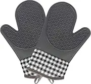 FYY Silicone Oven Mitts with Heat Resistant 450 F Set of 2, Soft Material Quilting Lining Non Slip Oven Gloves and Pot Holder Kitchen Set for Cooking, Baking, Pizza, BBQ Gloves 1 Pair, Grey