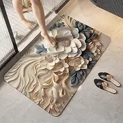 SUSOO Non-Slip Luxury Rubber Mat with 3D Relief Flowers,Extra Soft and Absorbent Microfiber Rugs,Fast Drying Diatomaceous Earth Mat for Bathroom, Kitchen, Room and Toilet（40cmx60cm/Golden Elegant