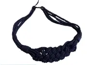 PAIR 2 pieces Natural Cotton Curtain Tie Backs with Macrame Rope Weave - Navy Blue 85cm