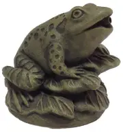 Frog On Leaves Plumbed Spitter-solid cast stone statue-fun lifelike pond decor