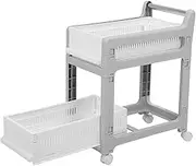 LOCADENCE Utility Rolling Cart, Storage Shelves Organizer Cart with Universal Wheel, Storage Trolley Sliding Drawers Rolling Utility Cart, Storage Trolley for Kitchen Bathroom (2 Layers)