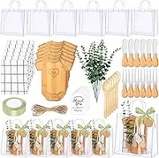 50 PCS Baby Shower Prizes for Game Winner 6 Sets Guest Gift Bamboo Charcuterie Cheese Board Thank You Tag Butter Spreaders Fork Plaid Towel with Gifts Bags for Baby Shower Wedding Bridal Gift Supplies