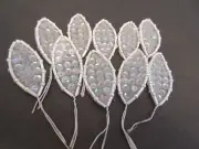 10 White Sequin Leaves Pearl Accents Craft for Wedding Milliner Headbands