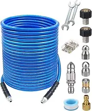 Sewer Jetter kit for Pressure Washer,150 feet, 1/4 Inch Drain Cleaning Hose,Button Nose & Rotating Sewer Jetting Nozzle,Sewer Jet kit for Pressure Washer,Jetter Hose, 4.5, 5.5, 5800 PSI