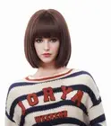 14 Inches Light Brown Wigs for Women Short Straight Bob Wig with Bangs Synthe...