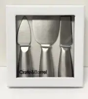 Crate and Barrel Stainless Steel Cheese Knives Set of 3 New in Box