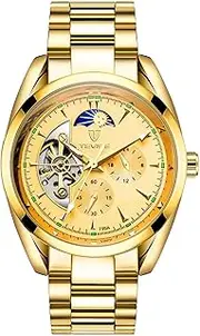[DAXIAOYU] Men's Mechanical Steel Watch, Fully Automatic Tourbillon Waterproof Lunar Phase Luminous Mechanical Watch, Men's Business Watch
