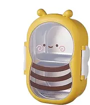 Kids Snack Container - 2 Compartments Snack Box | Cute Bee Lunch Container | Cartoon Lunch Box with Safety Lock | Stainless Steel Meal Prep Lunch Container | Leak Proof for School Students, Outdoor