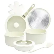 11 PCS Pots and Pans Set With Removable Handles White Non Stick Cookware Set,...