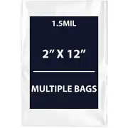 1.5Mil 2" X 12" | LDPE Clear Flat Poly Bags, Flexible & Durable | Multiple Bags