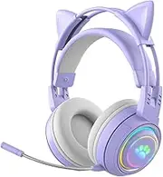 JINSERTA Children's Bluetooth Headphones, Cat Ear Bluetooth Headphones with RGB Light, Bluetooth 5.3 Stereo Gaming Headset, Over-Ear Headphones with 50 mm Driver for Children and Adults