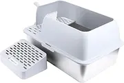 Oreilet Stainless Steel Litter Box with Lid, Litter Scoop, Anti Splashing Cat Toilet High Wall Sides Large Pan Tray Enclosure for Small, Medium, Large Cats, Supplies
