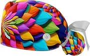 [YTYVAGT] 2-Pc,Gourd-Shaped Working Cap,Fisherman Hat with Buttons and Cotton Sweatband,Art Rainbow Chrysanthemum Pattern