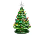Ceramic Christmas Tree 15” Vintage Green w64 Lights Multicolors Decorate Holiday
