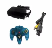 AC Adapter + Turquoise Controller + AV Cable Cord Bundle for Nintendo 64 N64