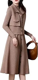 [Generic] Women's Solid Color Wool Sweater Suit Two Piece Set Winter Soft Warm Slim Knitted Dress