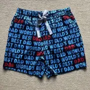Peter Alexander Mens ‘World’s Best Dad’ Sleep Shorts Blue/Red Size M BNWT