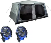 Kings 6-8 Person Tent Polyester Quick Set up + 2X Lithium 2-in-1 LED Fan