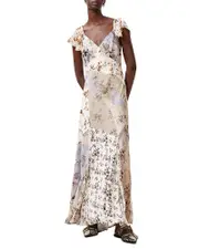 Allsaints Lala Floral Satin Flutter Sleeve Dress