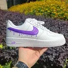 Nike Air Force 1 Custom White Shoes Purple Drip Swoosh Mens Womens Kids Sizes