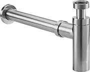 1 1/4 Brass Round Bottle Trap Watermark, Heavy Duty P-Trap for Basin Sink, Waste Trap Drain Kit with Flange and Gasket Washers, Adjustable Height Brushed Nickel