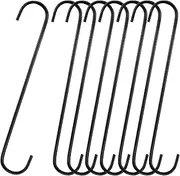 8 Pack S Hooks Heavy Duty 12 Inch Large S Shape Hooks for Hanging Plant Pots and Pans Steel Metal Hanger Hooks Black Long S-Hooks for Hanging Clothes, Plants, bird feeders, Garden Indoor Outdoor
