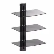 3 TIER GLASS SHELF WALL MOUNT UNDER TV CABLE BOX COMPONENT DVR DVD BRACKET