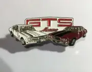 GTS Monaro HK, HQ Holden Duo Metal Car Badge, Hat/Lapel Pin, 2 Clutch, White/mar