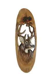 Natural Wood Hand Carved Deer Plaque Cabin Wall Art Lodge Home Decor Sculpture