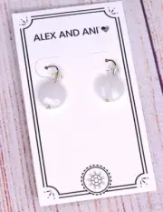 NEW Alex and Ani Genuine White Quartz Gold Filled Wire Earrings