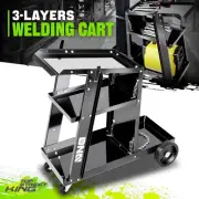 Portable 3 Levels Metal Table Working Bench Welding Cart With 4 Wheels Jet Black