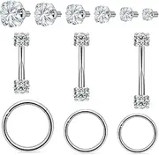[Hoeudjo] Rook Piercing Jewelry Surgical Steel Eyebrow Piercing Jewelry 16g Surface Tragus Earrings Curved Barbell Daith Hoop Earring Eyebrow Rings for Women Different Length 6/8/10mm