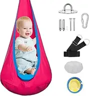 Uandhome Kids Pod Swing Seat, Hanging Pod Swing Chair with Inflatable Pillow, Sensory Swing Chair for Outdoor and Indoor,Cotton Child Swing Hammock Chair for Indoor and Outdoor use (Pink)