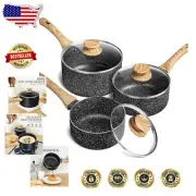 Stylish Nonstick Granite Saucepans with Comfortable Bakelite Handles - 3 Pieces
