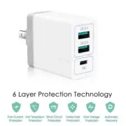 High Reliable 100% New 3 Port PD QC 3.0 Charger for Samsung Galaxy S8+ SM-G955U