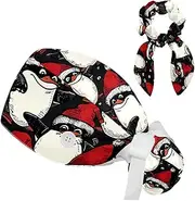 [CWAGFEQZ] Nurse Scrub Caps,Scrub Hats with Buttons and Cotton Sweatband,Christmas Cute Penguin
