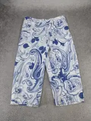 Chicos Pants Womens 1.5 US 10 Saba Capri White Blue Purple Paisley Linen NEW