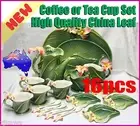 Ceramic China Green Leaf Coffee Tea Cup Saucer Set of 16 Mothers Day Gift