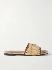 [Gucci] Gucci - Marmont Gg Leather And Raffia Slides - Neutral - IT39.5 IT 39.5 Neutrals