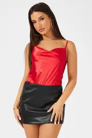 Red Bodysuit Cowl Neck - Size 8, Women's Bodysuit