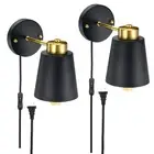 2pcs Wall Sconces Adjustable Wall Lights with Switch Plug for Bedside Black
