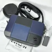 COACH Charter Crossbody Bag 19 in Patchwork Leather Black + Denim Blue CW672 NWT