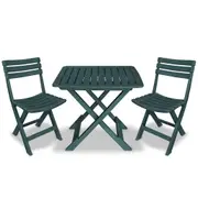 3 Piece Folding Bistro Set Plastic Green vidaXL