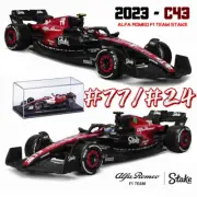 Bburago 1:43 2023 F1 Alfa Romeo Stake C43 #24/#77 Diecast Model Car W/ Helmet