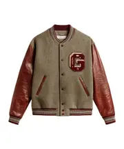 Golden Goose Deluxe Brand Logo Patch Panelled Varsity Jacket IT52 Mixed gray and burgundy