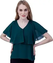 [ChillSabai] Women's Chiffon Nursing Blouse, Elegant Nursing Top with Flutter Sleeves and Zip, Skin-Friendly and Figure-Concealing, Pregnancy & Nursing Fashion for Summer/Winter, Dark Green, One Size